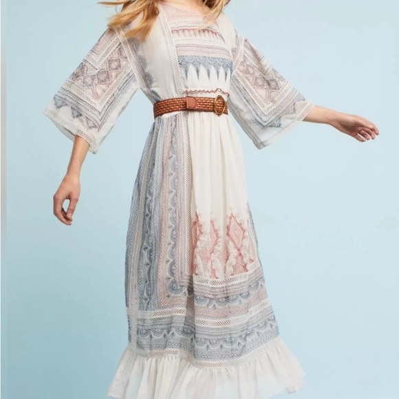 Anthropologie Multicolored Maxi Dress with Bishop Sleeves and Bateau Neckline 💕 - Picture 2 of 7